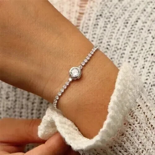 6.5Ct Round Lab Created Diamond Women's Tennis Bracelet In 14K White Gold Plated - Picture 1 of 6