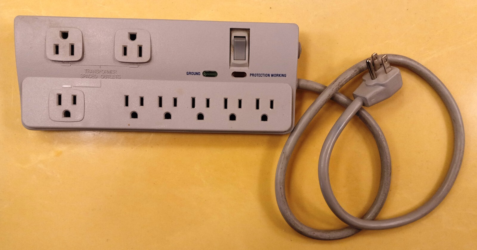 Surge Protector Power Strip 8 Outlets w/ 3 Wide Spaced, Wall Mount, Gray-image