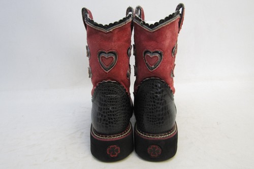 Ariat Youth Size 4 D Black Leather Red Suede Hearts Cowboy Western Boots - Picture 7 of 11