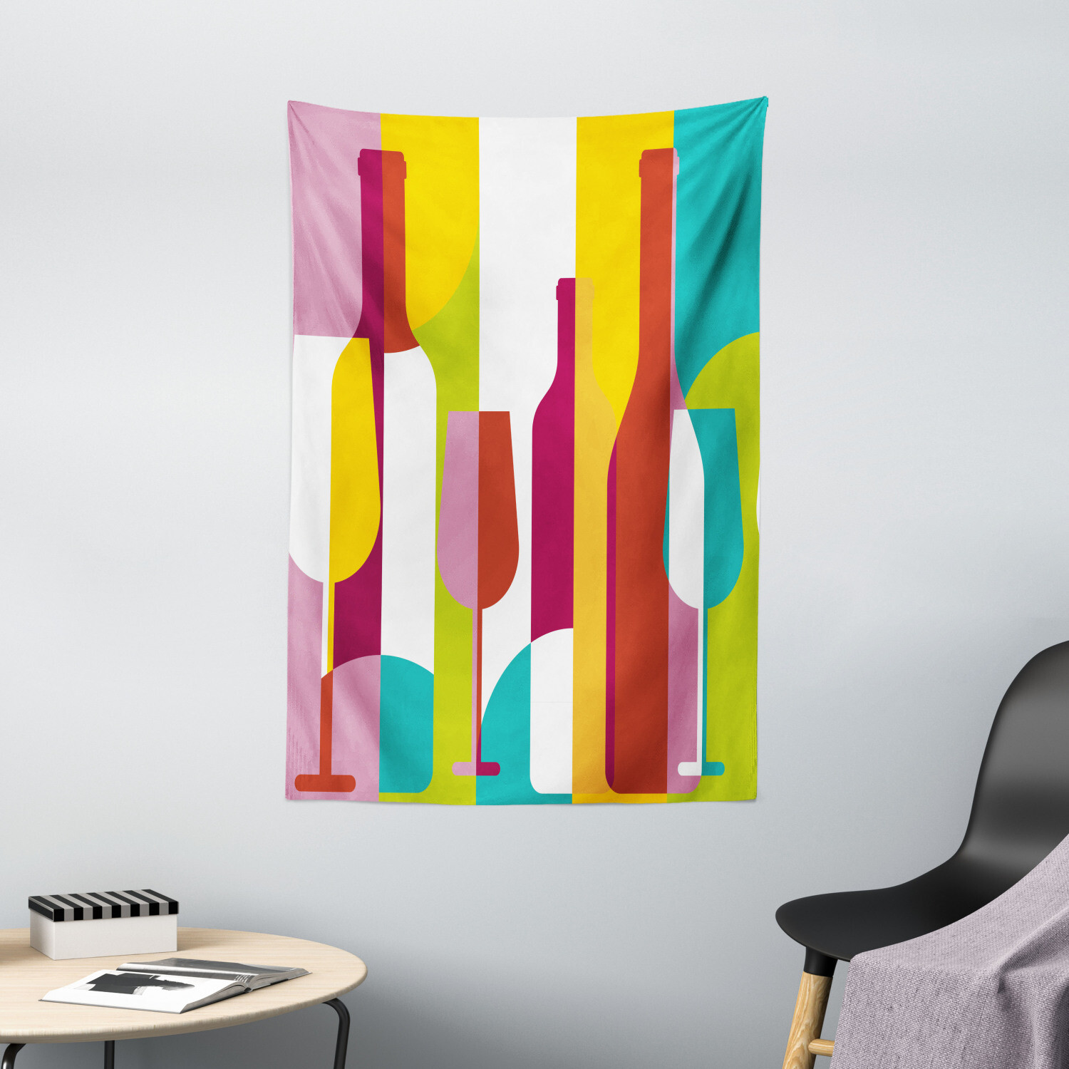 Wine Tapestry Colorful Abstract Drinks Print Wall Hanging Decor