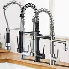 Commercial Kitchen Sink Faucet with Sprayer Swivel Single Handle Pull Down Mixer