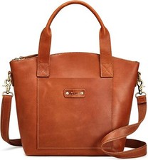 S-zone Genuine Leather Satchel Bags For Women Crossbody Tote Cognac 
