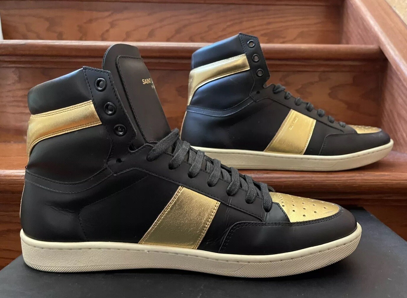 Saint Laurent SL 10H Sneakers alte nere oro pelle (42 US 8 5) LOOK NUOVE
