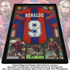 Ronaldo Nazario Autographed Barcelona Kappa Jersey Framed w/ Beckett BAS COA
