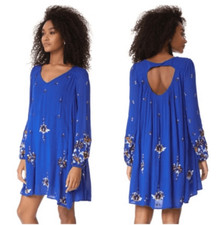 Free People Oxford Embroidered Shift Dress pockets Blue Combo size S