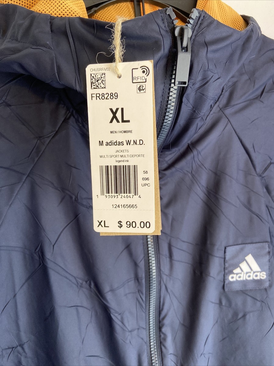adidas Men's WND Prime Blue Wind Breaker Navy Blue Fr8289 Size