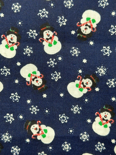 Winter Holiday Whimsical Candy Cane Snowman Blue Allover Print Fabric Remnant - Picture 4 of 7