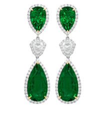 21.41 Carat Cubic Zirconia  Green Emerald Women's Gorgeous Drop Earrings