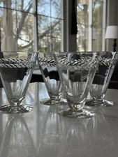 Vintage Footed Juice/ Iced Tea Crystal Glasses Laurel Wreath Etched Cut-Set of 4