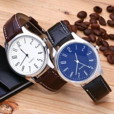 Nuovo Uomo Trendy Minimalist Thin Orologio Sottile Pelle Cinturino Acciaio Inox