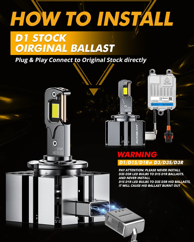 AUXBEAM D1S D1R Bombilla Faro LED 70W 6500K Alto Bajo HID Xenón Kit Conversión Foto 4 de 4