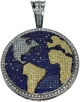 3.00Ct Round Cut Real Moissanite ''World Map'' Charm Pendant 14K White Gold Plated