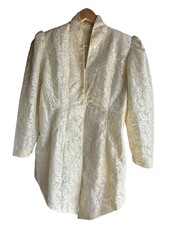 Vintage 70s Lace Jacket Pale Yellow Long Front Tail Size Large