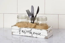 Farmhouse storgae caddy with Jars in distressed wood