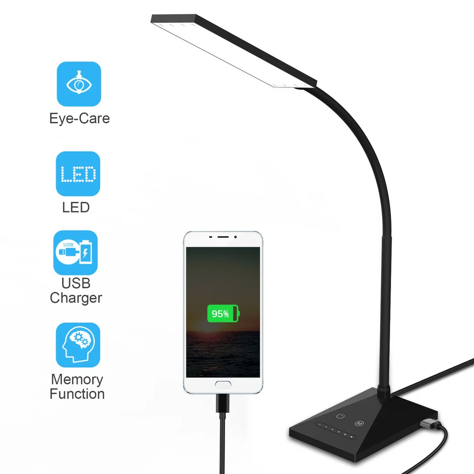 12W LED Desk Lamp Flexible Touch Sensor 5 Mode Reading Lamp Night Light USB Port - Image 4 of 4