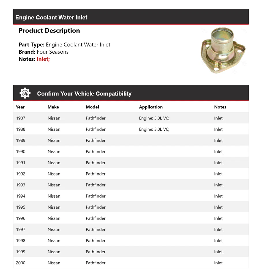 Entrada de água líquido de arrefecimento do motor Nissan Pathfinder 1987-2000 4 estações 1988 1989 - Imagem 2 de 4