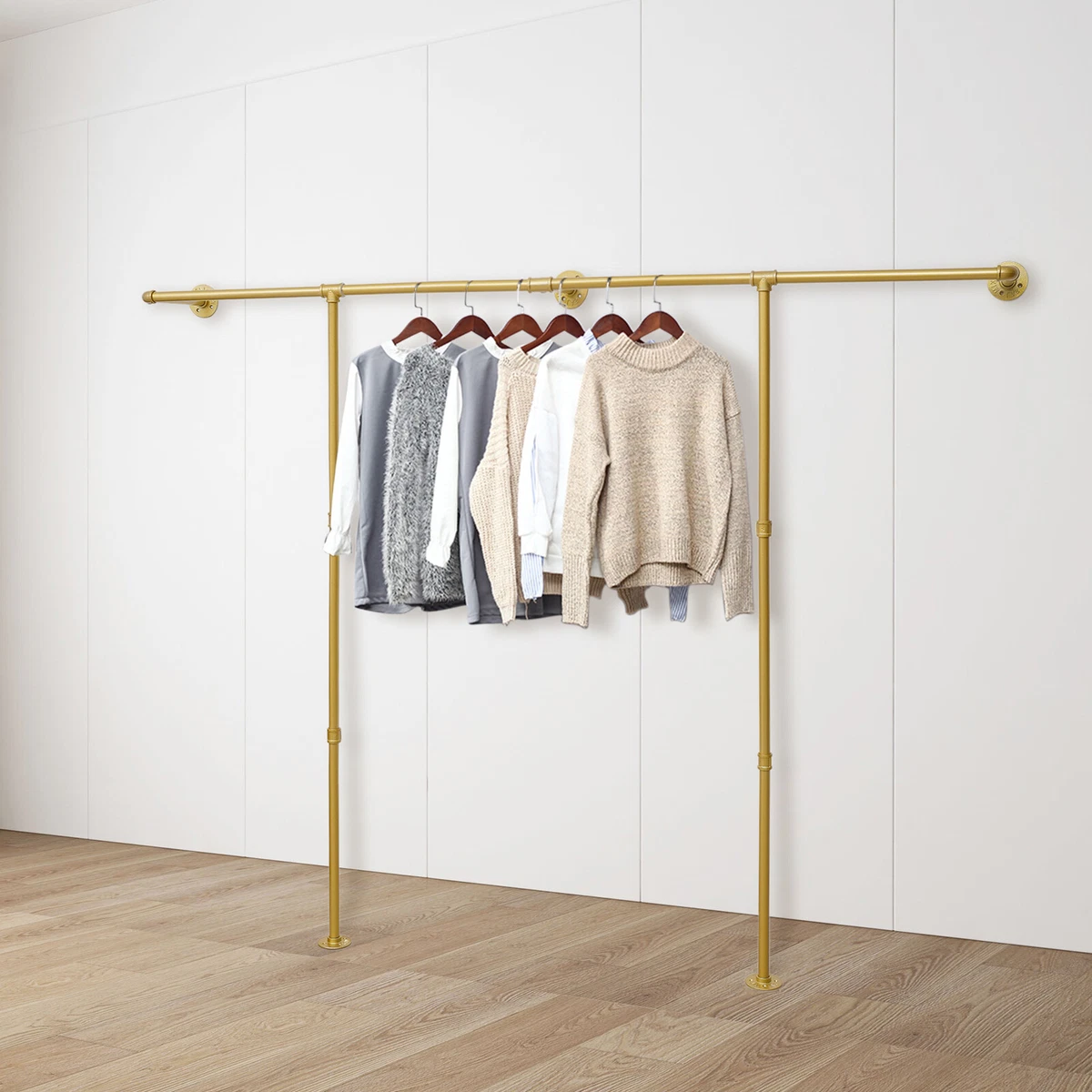 Metal Clothes Rail Hanging Storage Shelf Bedroom Wall Garment