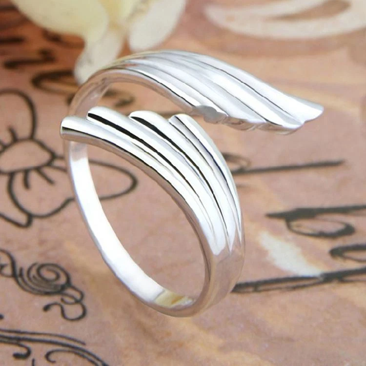 925 STERLING SILVER PLATED ADJUSTABLE THUMB FINGER RING FOR WOMEN TWIN WINGS