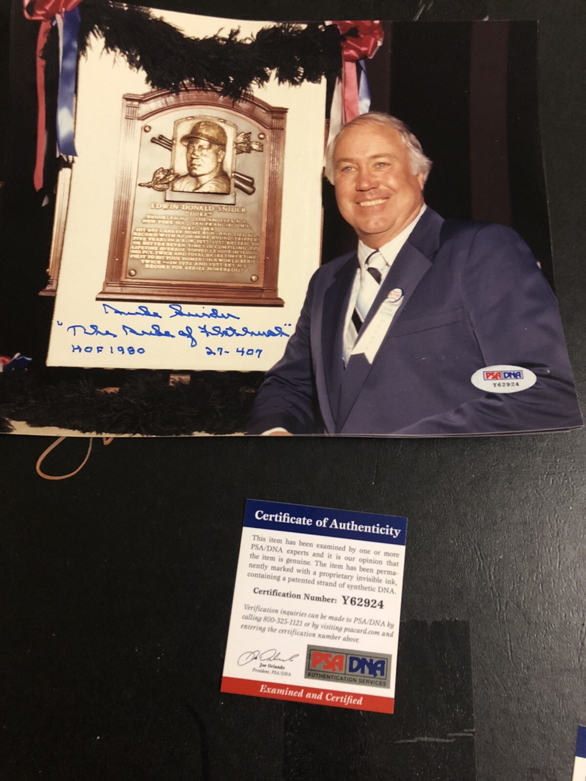 Duke Snider Autographed Signed 8x10 Hand Written Stat Photo PSA 
