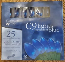 NEW  C9 25 BULB CHRISTMAS LIGHT SET, CLEAR BLUE BULBS