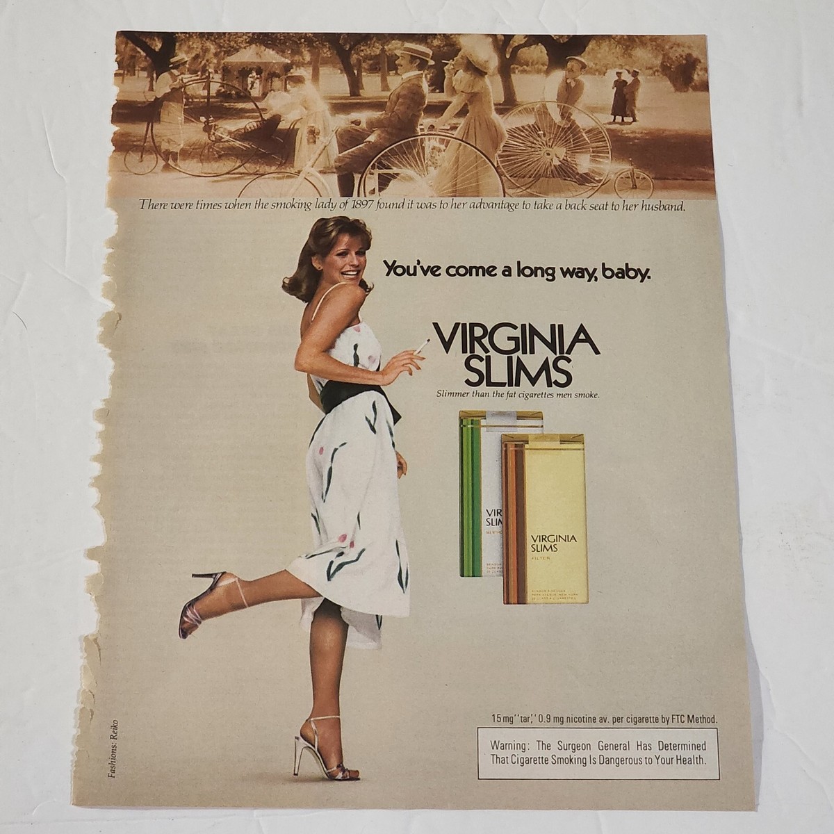 Vintage Print Ad Virginia Slims cigarettes blonde model dress 1979 clipping