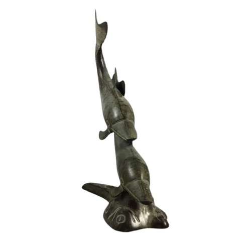 Dolphins Metal Patina Sculpture/ Statue Made In India 10.5 Inches Tall - Picture 3 of 6