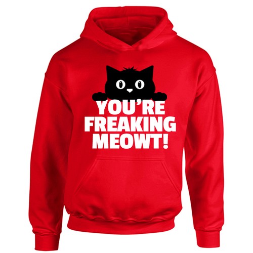 Kids Funny Cat Hoodie - Freaking Me Out Meow - Childrens Kitten Hooded Top - Picture 3 of 14