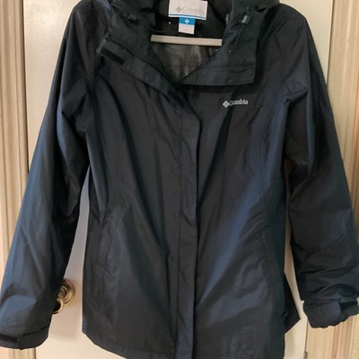 Columbia Omni Tech Hooded Waterproof Windbreaker, Womens Black Large Zip Lined