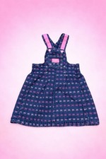 VTG Rare OshKosh B Gosh Denim Dress 5 Pink Bows Denim Suspenders Straps