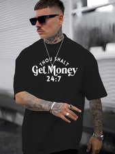 Get Money Print Men's Short Sleeve T-Shirts, Comfy Casual Elastic Crew Neck Top