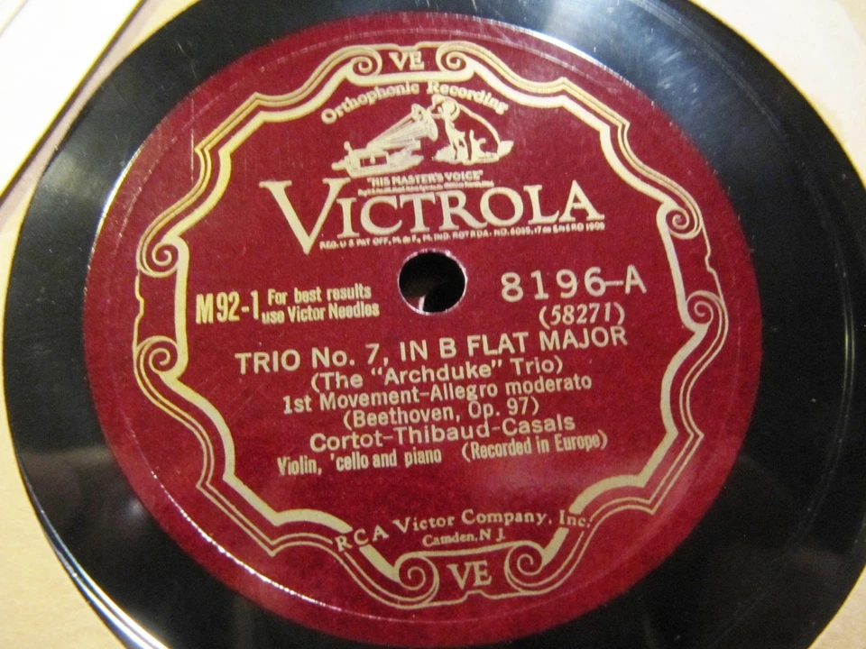 1928 Pablo CASALS Cello THIBAUD VIOLIN Cortot Beethoven Arch-Duke Trio VIC M-92 - Image 3 of 4