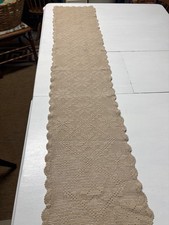 VINTAGE ECRU CROCHETED TABLE RUNNER  11 x 51"