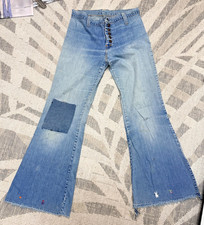Vintage 60s 70s Handmade Embroidered Bell Bottom Jeans 33x40 Hippie OOAK Denim