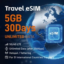 5GB 30-Day 4G LTE Unlimited Data: Works in 51 Global Countries