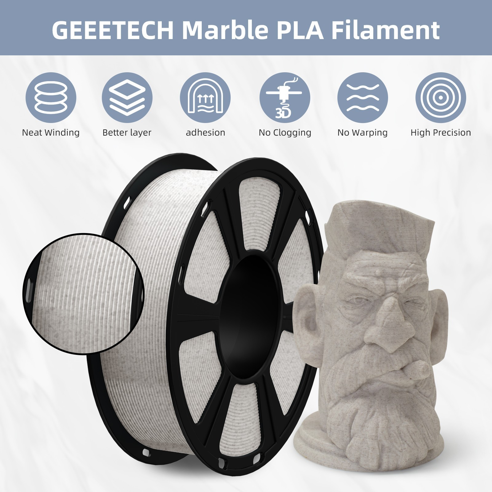 Geeetech marmo PLA stampante 3D filamento 1,75 mm 1 kg marmo colore grigio/blu/marrone foto 2