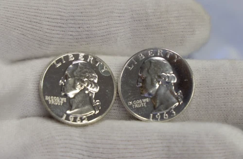 1962, 1963 US Proof Silver Washington Quarter 25c..