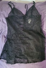 Victoria  s Secret Black Lace Babydoll Nightie Lingerie Lace Up Back Sz S NWOT