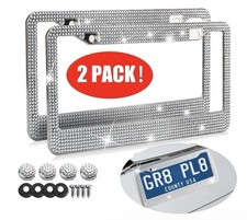 2pcs Bling License Plate Frame Glitter Crystal Sparkling Rhinestone Diamond Caps