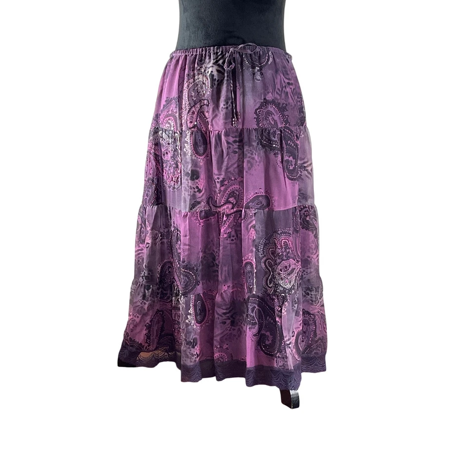 Boho Tiered Maxi skirt top M Silk whimsical fairy boho whimsigoth witchy fairy - Image 4 of 4