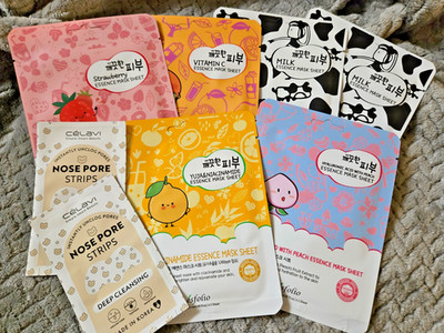 Lot of 8 Esfolio Sheet Face Masks & blackhead nose strips (Mixed) - Spa Day (A)
