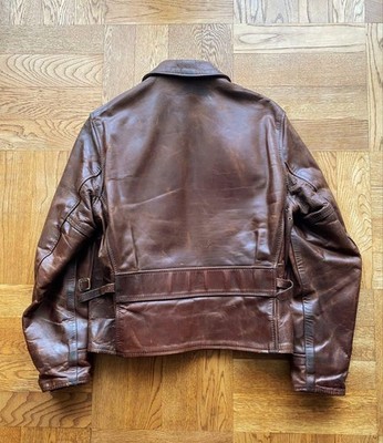 Aero Leather Brown Highwayman Horse Leather Biker Jacket Size 36