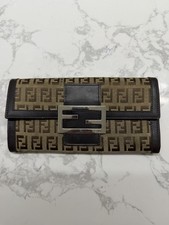 Vintage Fendi Zucchino Canvas Leather Bi-Fold Long Wallet 8M0021 Authentic