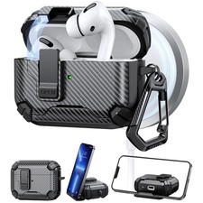 AirPods Pro 3 Case - Carabiner Lock & Phone Stand Protective Cover UK
