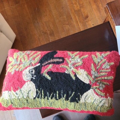 Mary Lake Thompson Rabbit Hooked Wool Accent Pillow 19 x11  Bunny