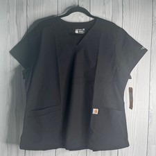 Carhartt Force Womens XL Black Modern Scrub Top Short Sleeve V-Neck Workwear