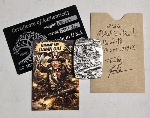 "Gimme My Damn Oil!" Trump Hand Poured 1.8 Troy Oz .999 Silver Poured Bar + COA