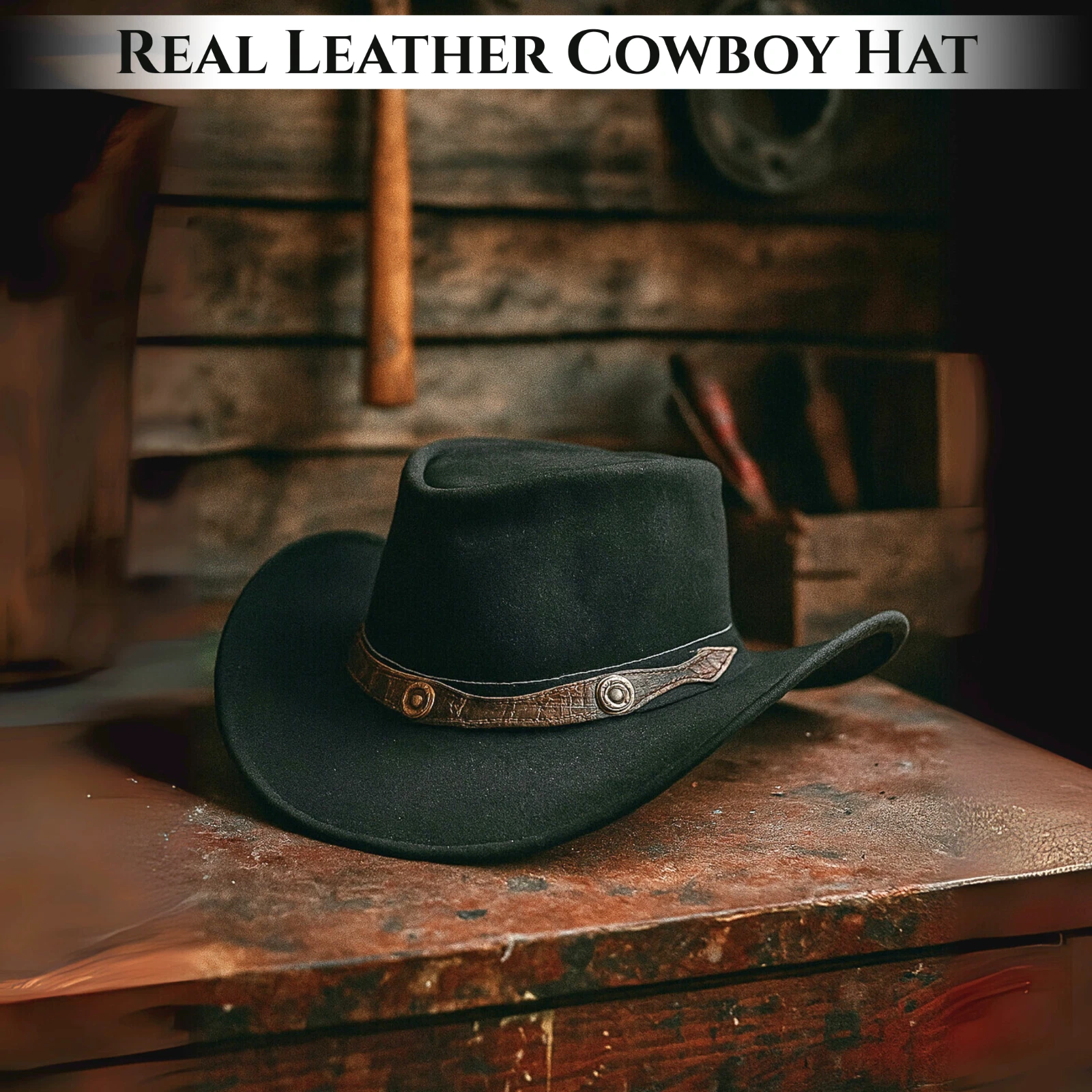 Real Leather Cowboy Hat Black Brown & Tan Australian Western Style Cowgirl Hat