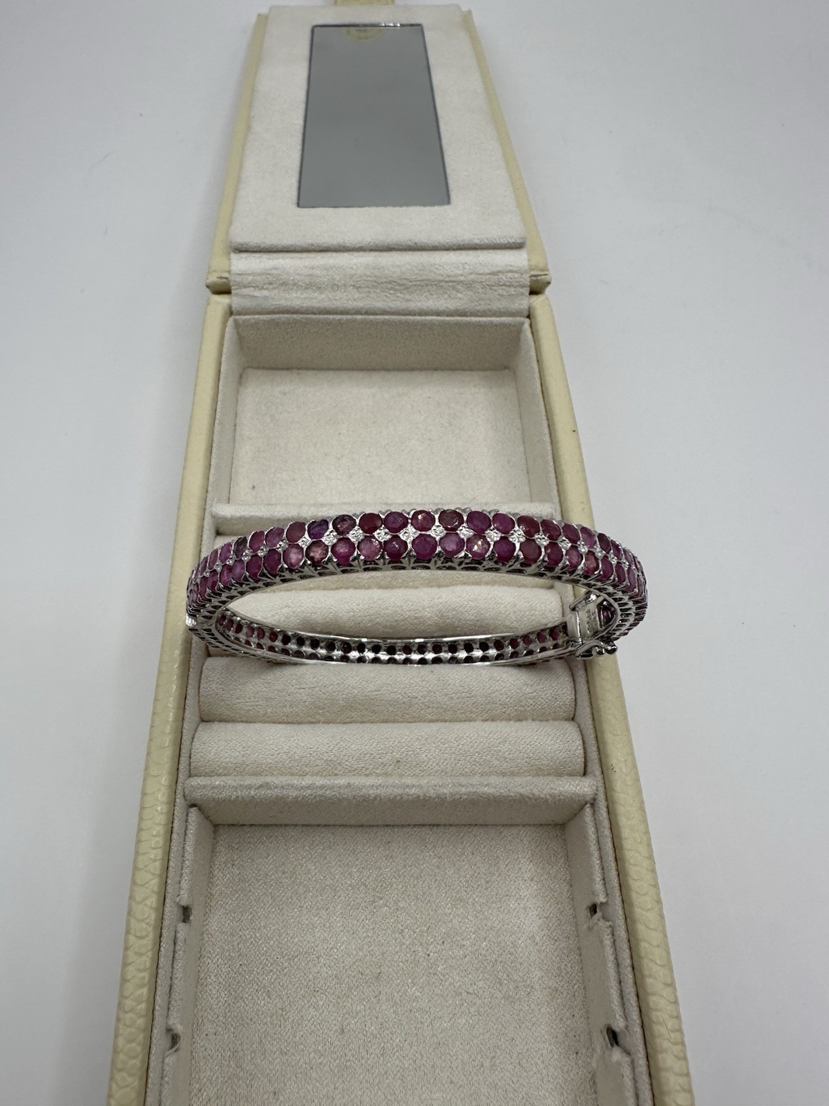 Sterling Silver And Ruby Hinged Bangle Bracelet ￼ - image 1