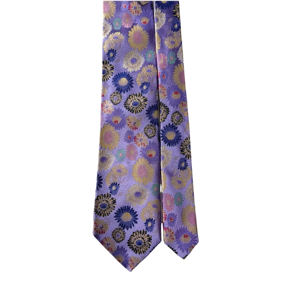 Duchamp London Colorful Luxury Floral Pattern Men’s Purple Tie 100% Silk 3.5” - Image 2 of 4