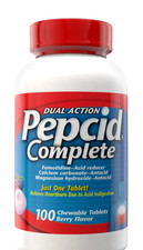 Pepcid Complete Dual Action Heartburn Relief 100 Chewable Tablets Berry Acid Red